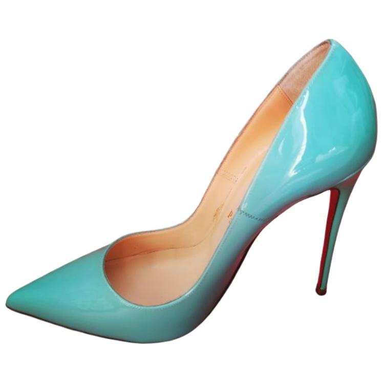 Christian Louboutin CL Kate Patent Leather Slim Heel High Heels 12cm Women's Lake Green