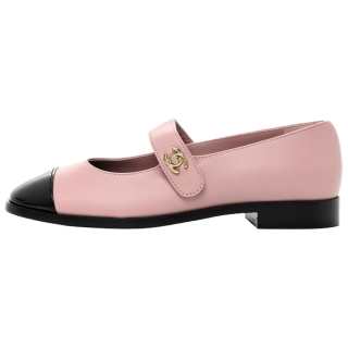 CHANEL 24P Cow Leather Flat Mary Jane Shoes Women's Pink
