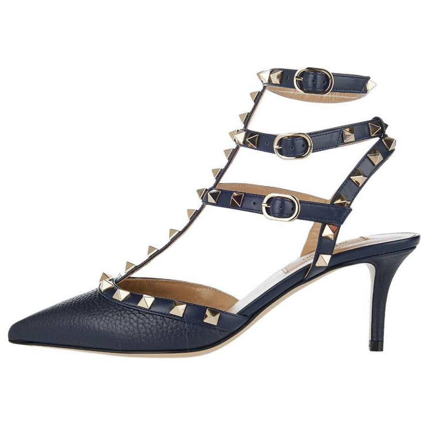 Valentino Rockstud Leather Slim Heel High Heels 6.5cm Women's Blue