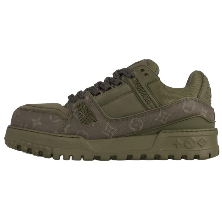 LOUIS VUITTON Trainer Maxi Cow Leather Low top Skateboard Shoes Men's Army Green