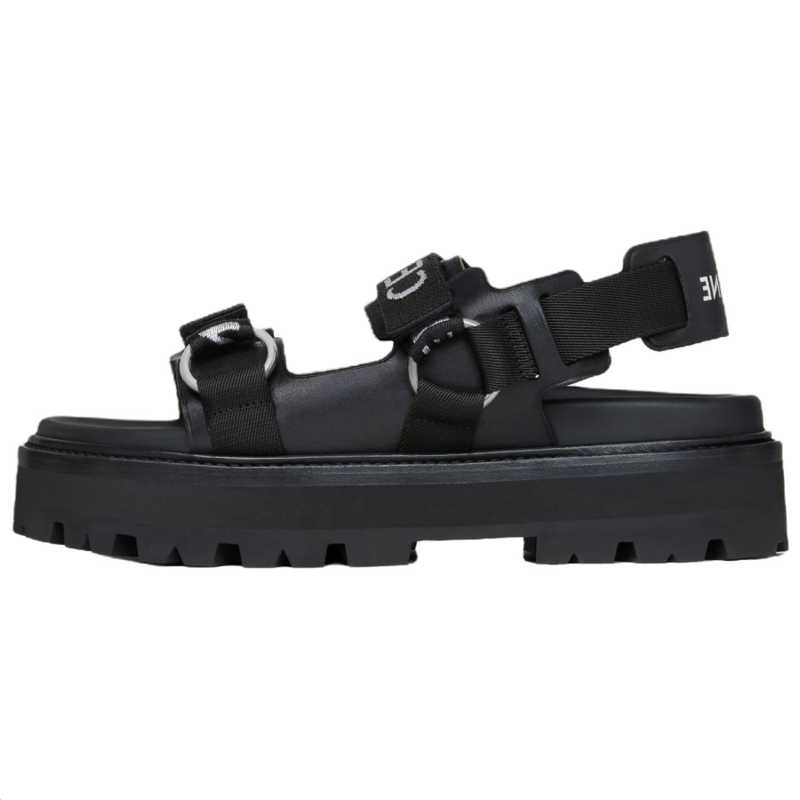 CELINE CELINE Leather Chunky Heel One Strap Sandals Women's Black