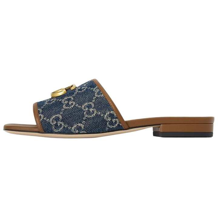GUCCI GUCCI Denim Gg Jacquard Slide Sandals Blue Women's