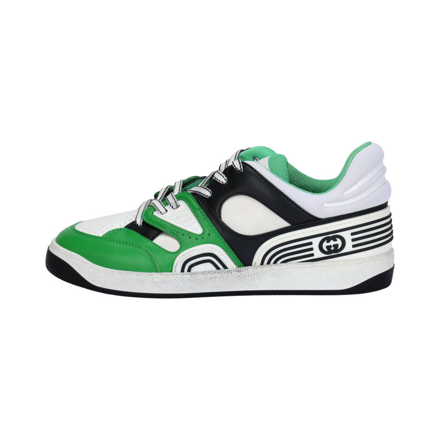 GUCCI Basket Lace Up Low top Stylish Skateboarding Shoes Men's Green White Black Distressed
