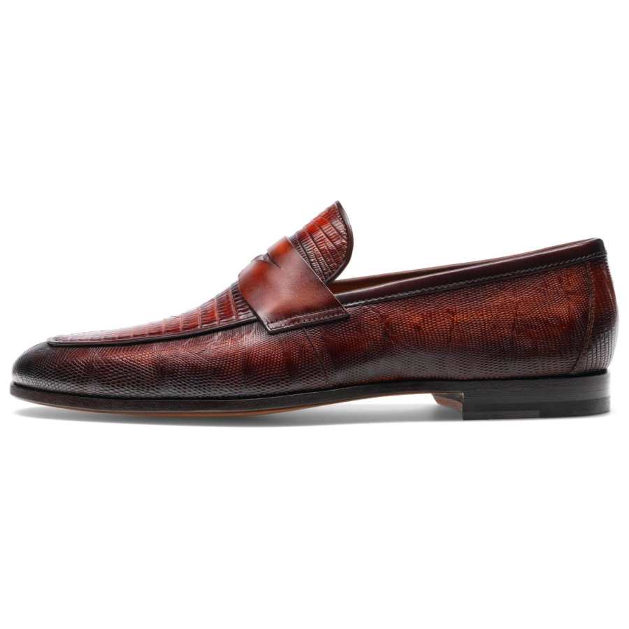 Magnanni Exotic Loafers Men's Brown Red