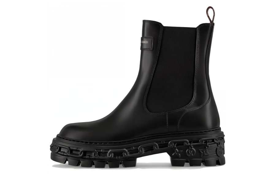 LOUIS VUITTON Record LV RECORD Leather Short Chelsea Boots Women's Black