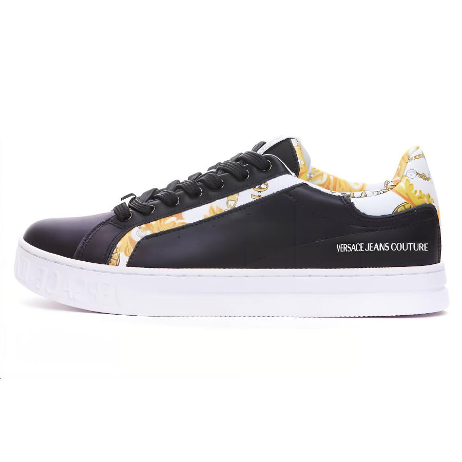 VERSACE JEANS COUTURE Leather Low top Skateboard Shoes Men's Black