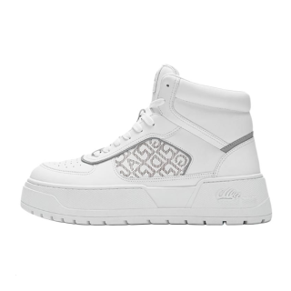 DEGAIA Cow Leather High top Skateboard Shoes Men's Raw White, Light Gray
