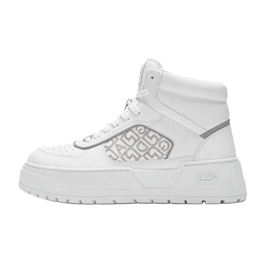 DEGAIA Cow Leather High top Skateboard Shoes Men's Raw White, Light Gray