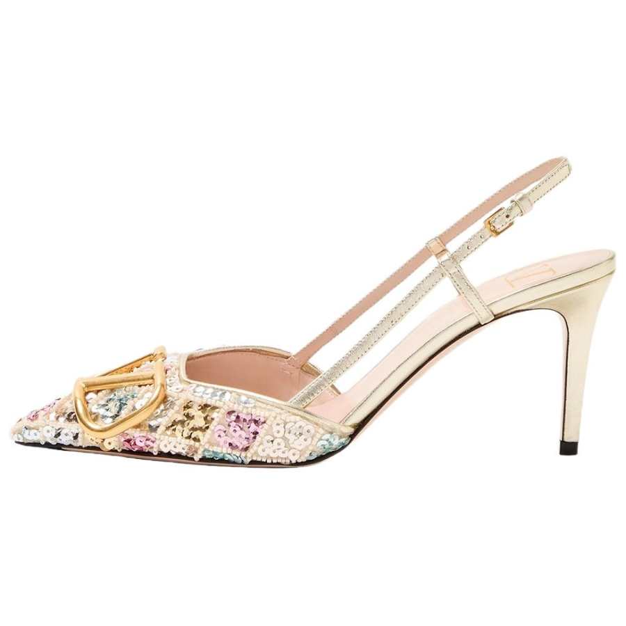 Valentino VLogo Signature GARAVANI Slim Heel High Heels 8cm Women's Platinum