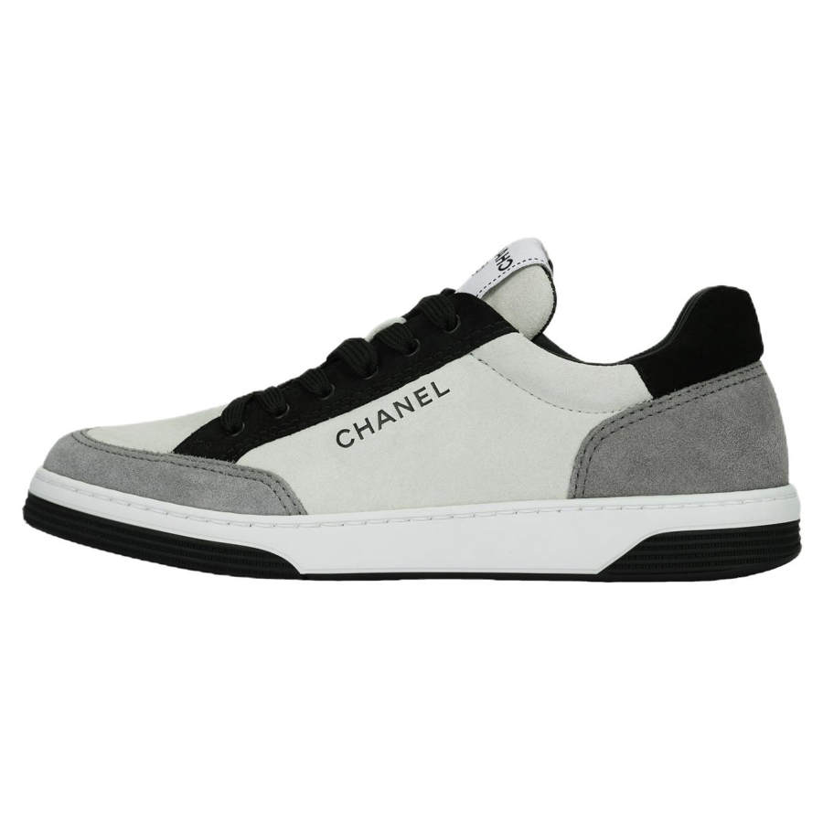 CHANEL Leather Low top Skateboard Shoes Women's White Gray