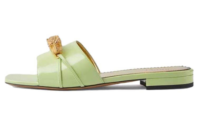 GUCCI Genuine Leather Sole Slide Slippers Women's Green