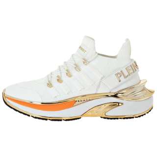PLEIN SPORT Cushioning Low top Casual Shoes Unisex White/Neon Orange