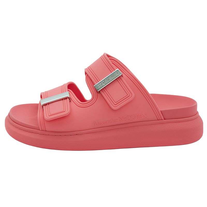 Alexander McQueen Hybrid Buckled Rubber Sandals Coral Women's