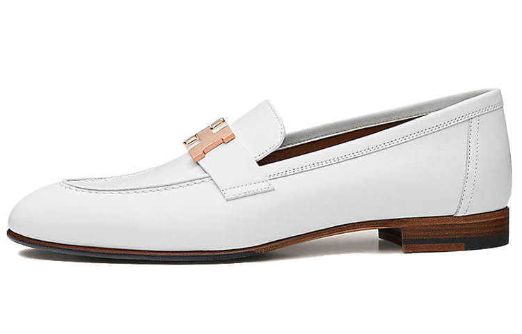 HERMES HERMES PARIS Leather Loafers Women's White