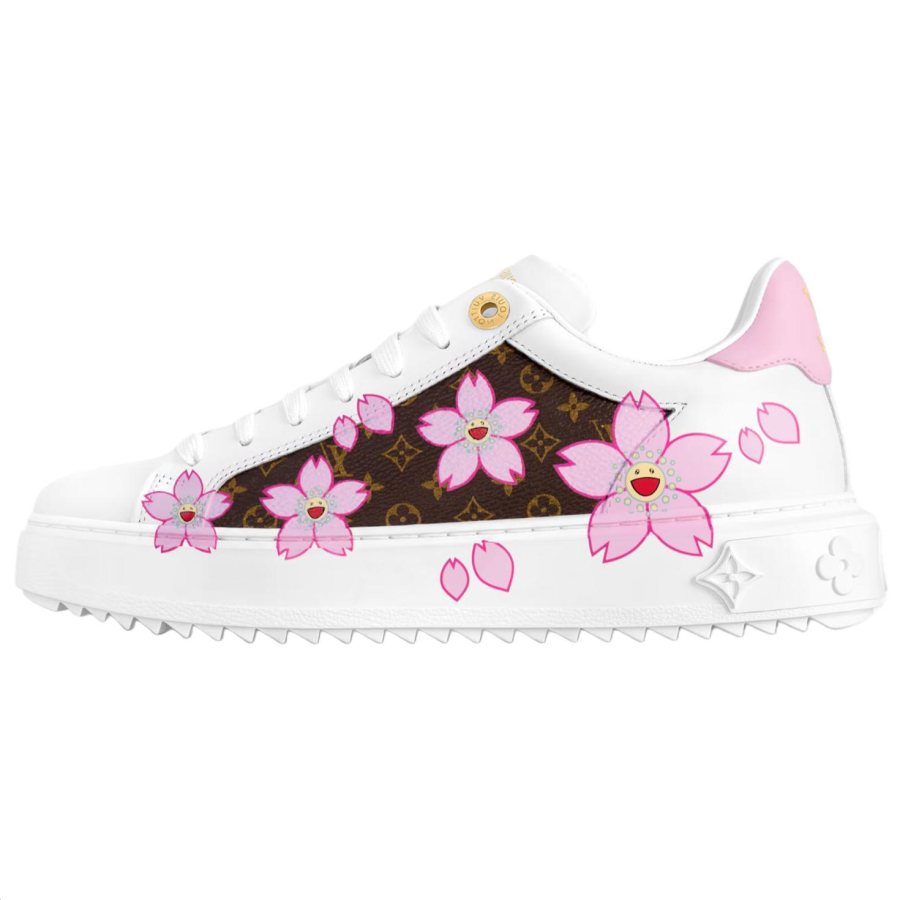 LOUIS VUITTON TakashiMurakami x LOUIS VUITTON Time Out Cherry Blossom Collection Cow Leather Low top Skateboard Shoes Women's White