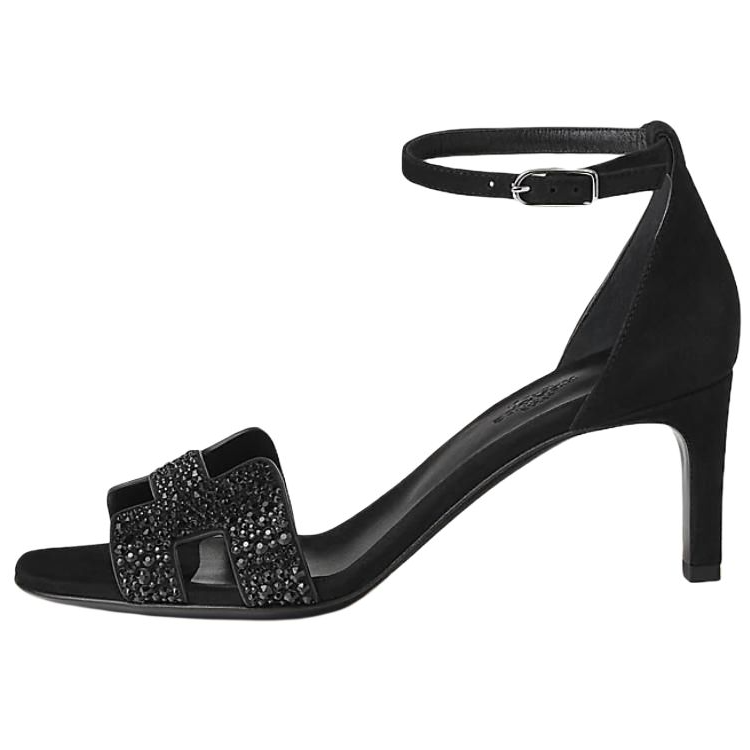 HERMES HERMES JOY Leather One Strap Sandals 7cm Women's Black
