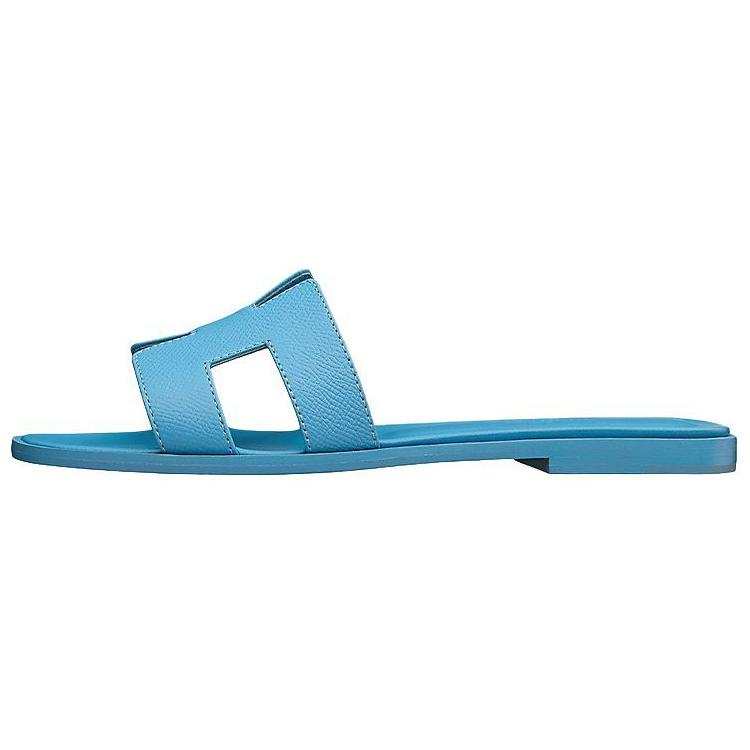 HERMES Oran Slippers Slide Slippers Women's Glaze Blue