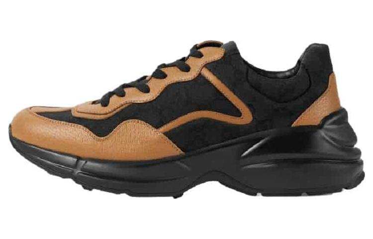 GUCCI Rhyton Canvas Low top Chunky Sneakers Men's Black & Khaki & Beige