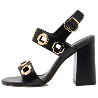 Larroude Milan Hi Leather One Strap Sandals 9.6cm Women's Black