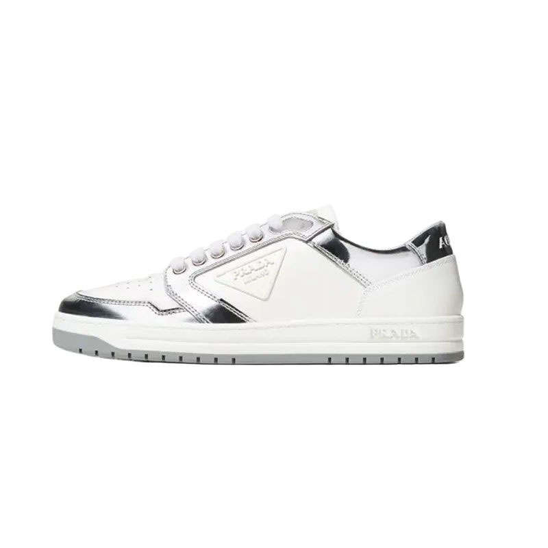 PRADA District Cow Leather Low top Skateboard Shoes Women's White Silver
