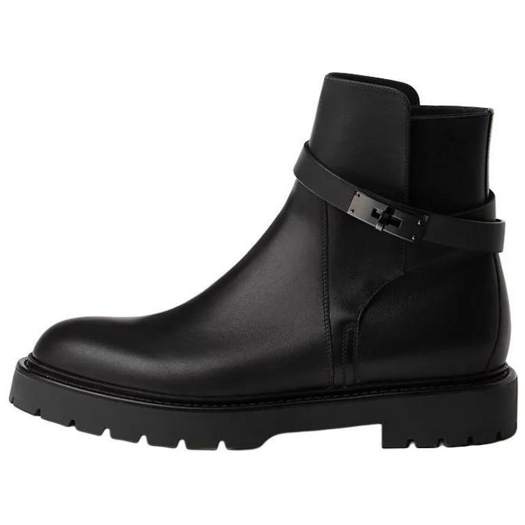 HERMES HERMES Jeff Calfskin Ankle Boots Men's Black