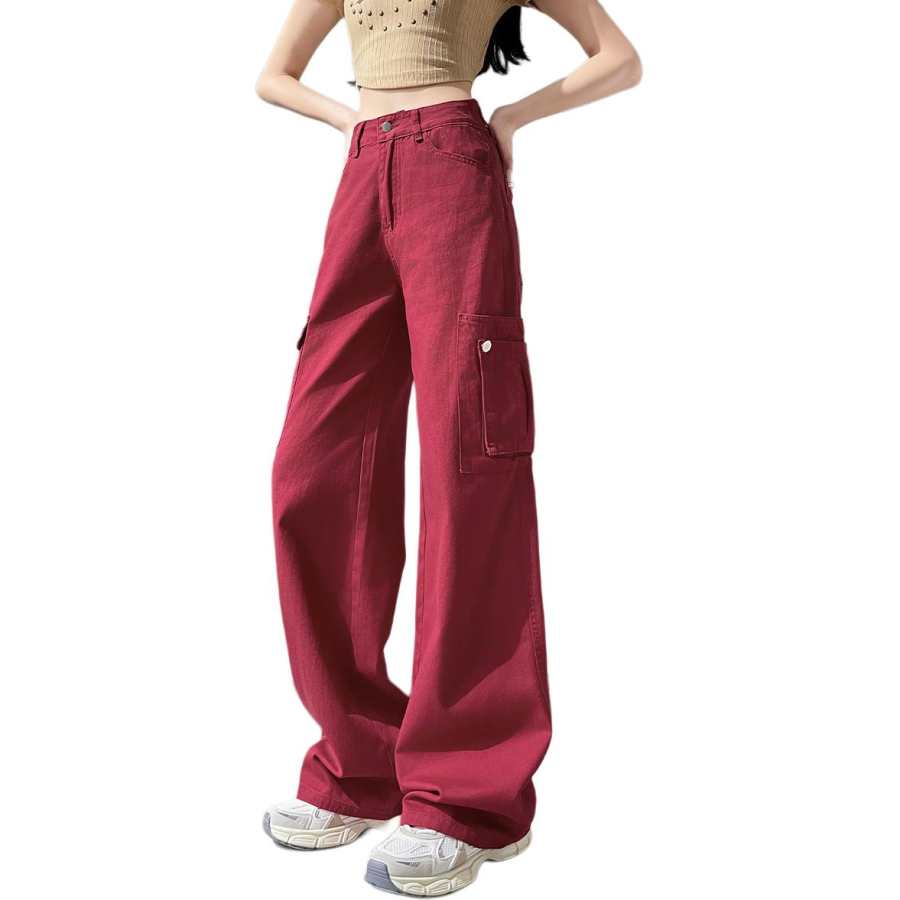 Tonlion Casual Pants Women's Burgundy Moderate Cargo Pants