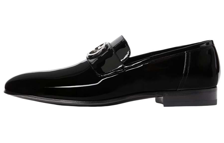 GUCCI Interlocking Patent Leather Casual Shoes Men's Black