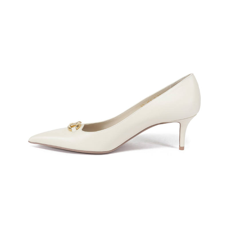 Valentino Vlogo Leather Slim Heel High Heels 6CM Women's Ivory White