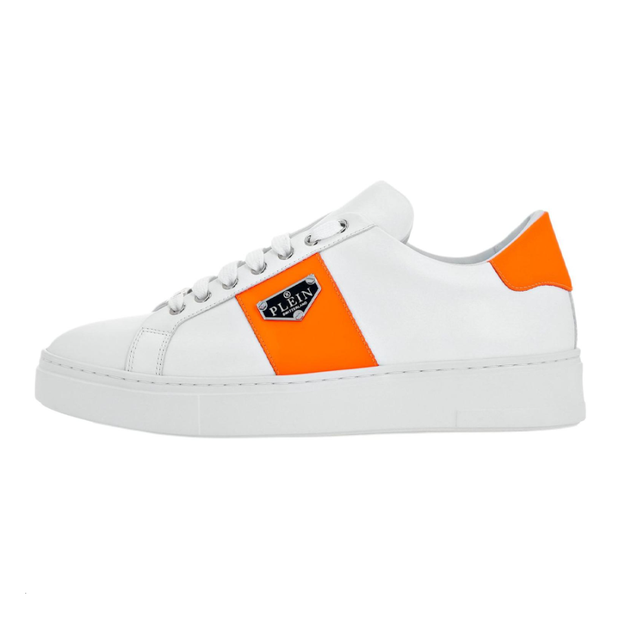 PHILIPP PLEIN Lo Top Leather Low top Skateboard Shoes Unisex White Orange