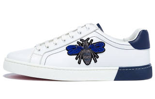 MASCAL Leather Lace Up Low top Skateboard Shoes Men's White Blue