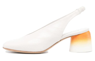 HALMANERA Leather Chunky Heel High Heels Women's White