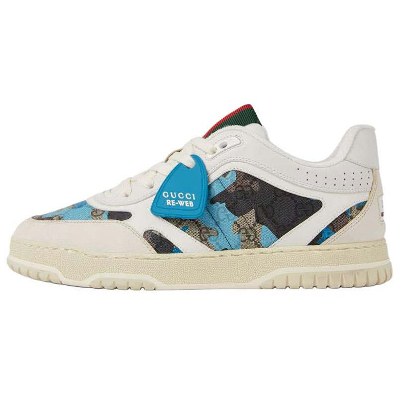 GUCCI Re Web Leather Low top Skateboard Shoes Men's White Blue