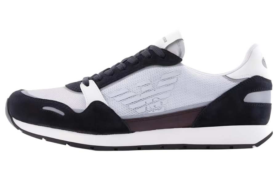 EMPORIO ARMANI Mesh, Leather Lace Up Low top Sports Casual Shoes Men's Blue Black