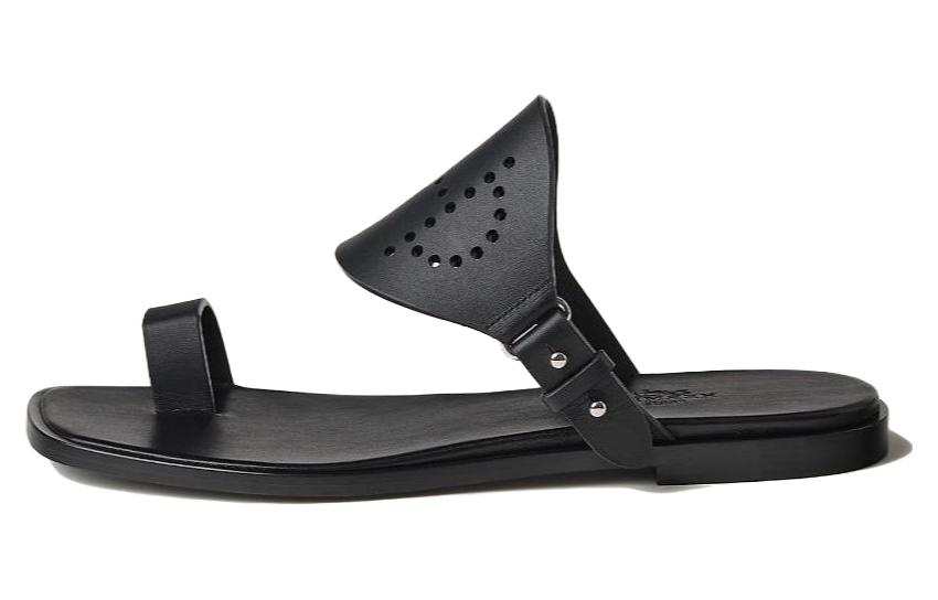HERMES Hera Genuine Leather Sole Quick Dry Slide Slippers Women's Black