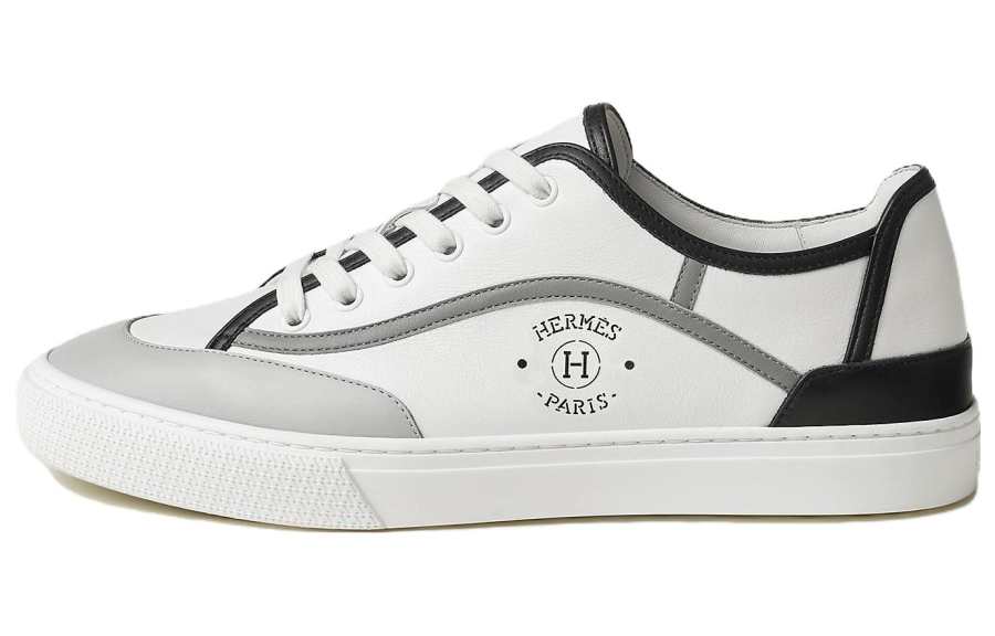 HERMES Get Cow Leather Lace Up Low top Stylish Skateboarding Shoes Men's White Gray