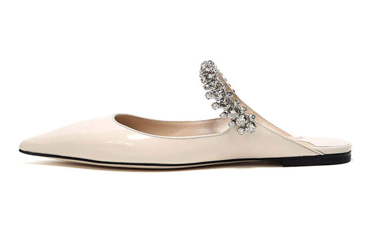 Jimmy Choo Bing Rhinestone Closed Toe Slippers Women's Ecru