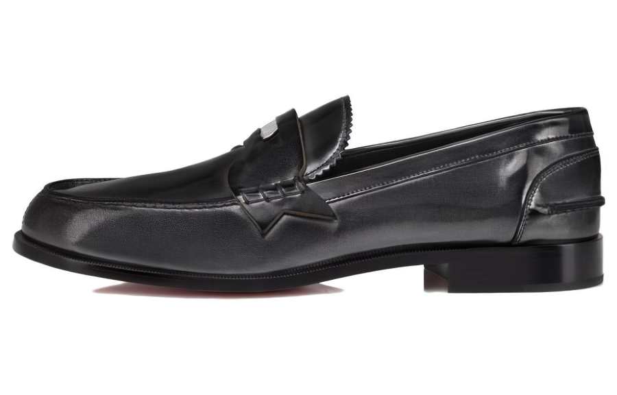 Christian Louboutin CL Top Grain Cow Leather Loafers Men's Silver