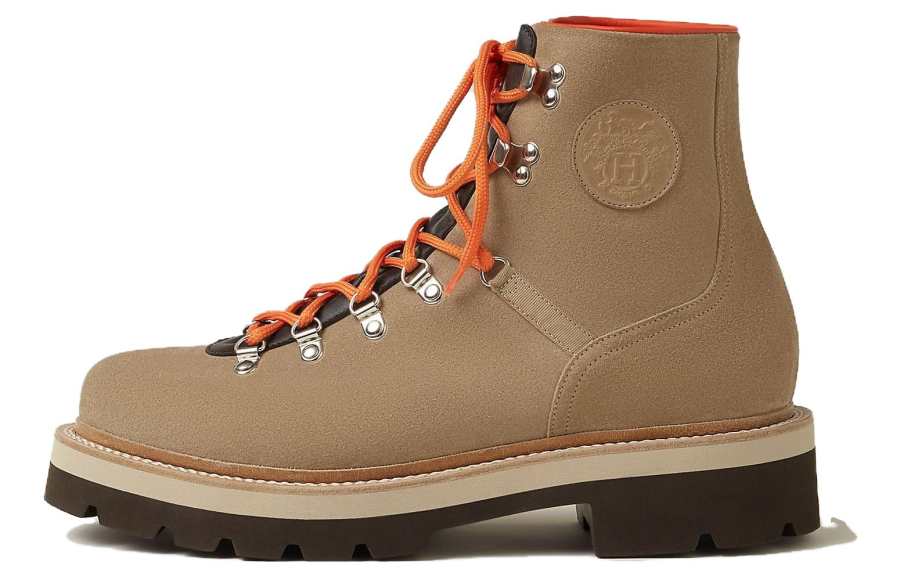 HERMES HERMES Hike Leather Ankle Boots Men's Clay Beige