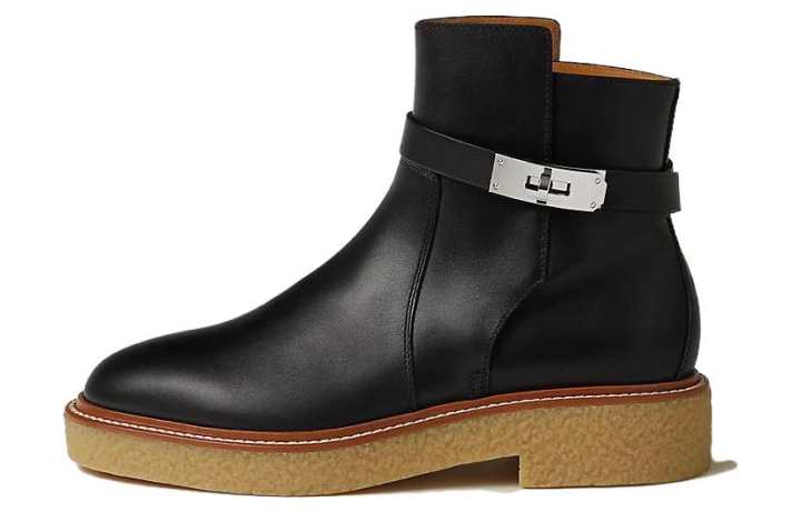 HERMES HERMES History Leather Ankle Boots Women's Black