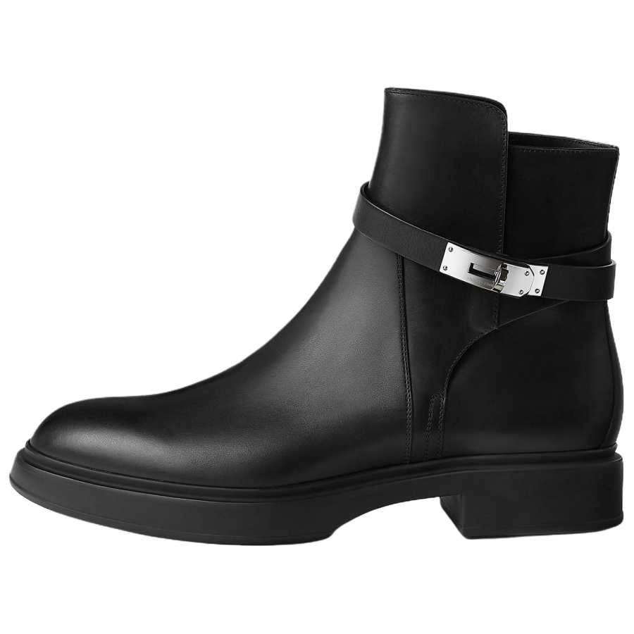 HERMES Veo Calfskin Ankle Boots 3.4cm Men's Black