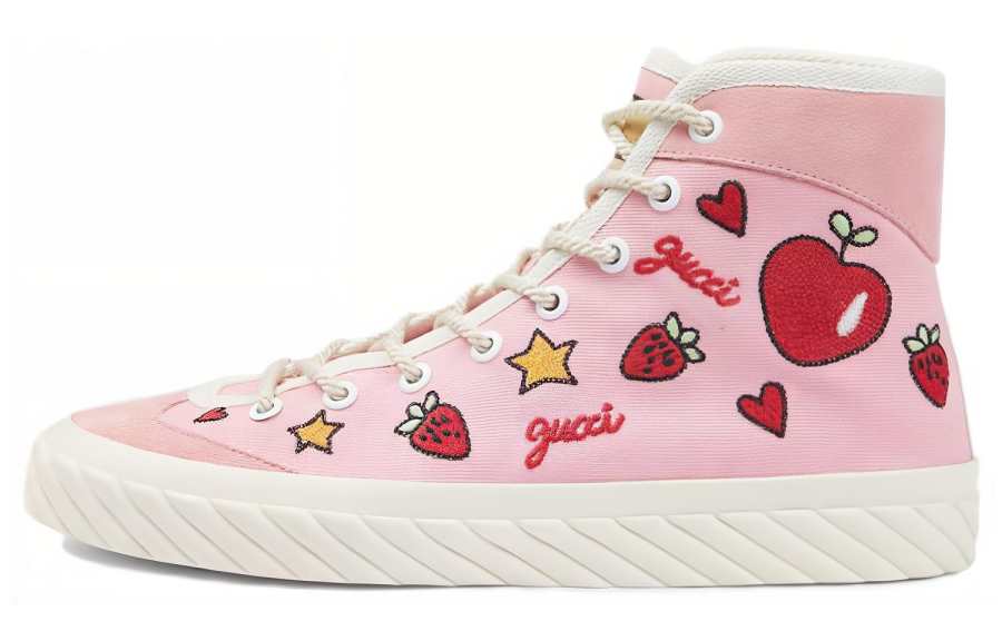 GUCCI Valentine's Day Collection High top Canvas Shoes Women's White Pink
