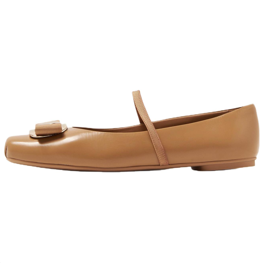 FERRAGAMO Zina Leather Flat Casual Shoes Women's Beige