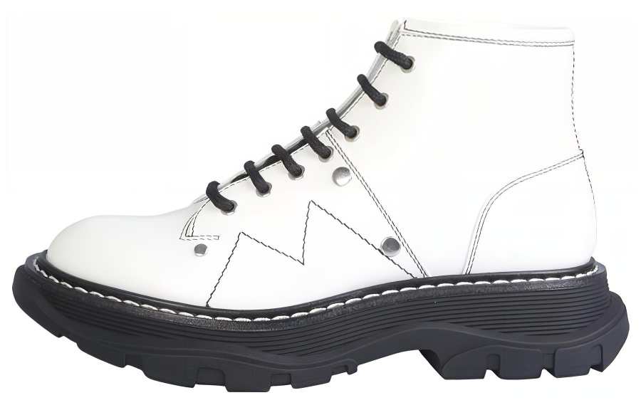 Alexander McQueen Tread Slick Lace Up Boot Ivory Black Women's