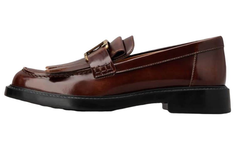 TOD'S Leather Round Tip Platform Shoes Women's Brown