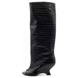 GIA BORGHINI Ninette Crocodile Leather Knee high Boots 7cm Women's Black