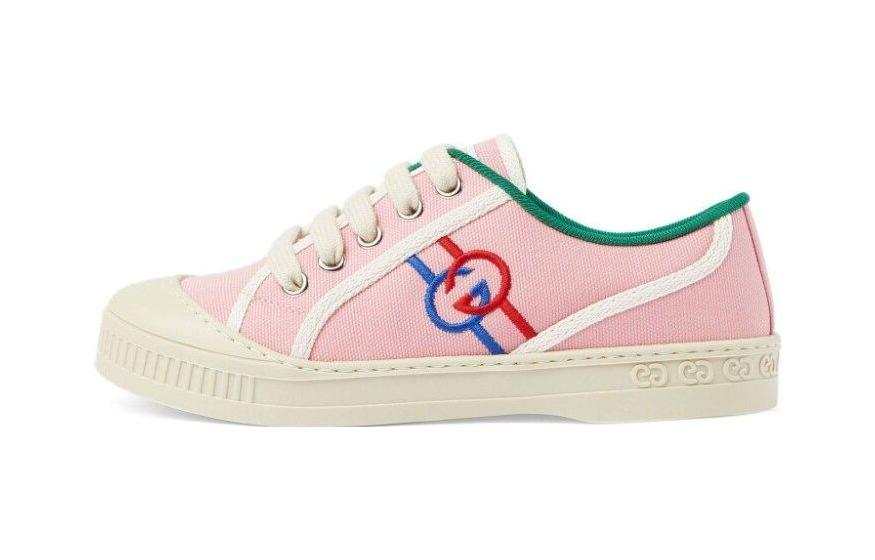 GUCCI Tennis 1977 Canvas Embroidery Low top Skateboard Shoes Pink Children Aged 3 7 Years Old