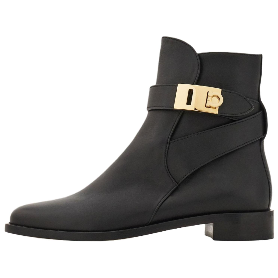FERRAGAMO Hug Cow Leather Ankle Boots 2cm Women's Black