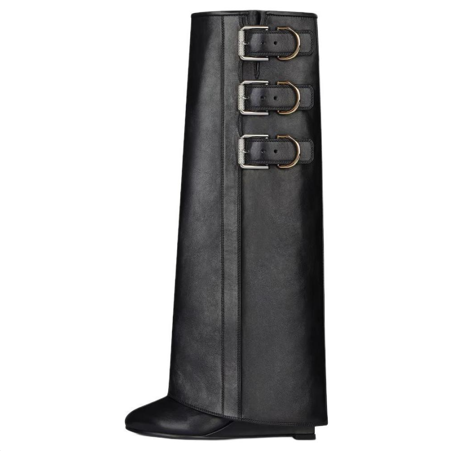Givenchy Shark Lock Buckles Calfskin Knee high Boots 6CM Women's Black