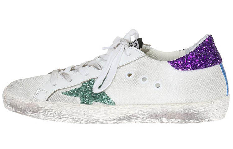 Golden Goose Low top Stylish Skateboarding Shoes Women's White Green Purple Distressed