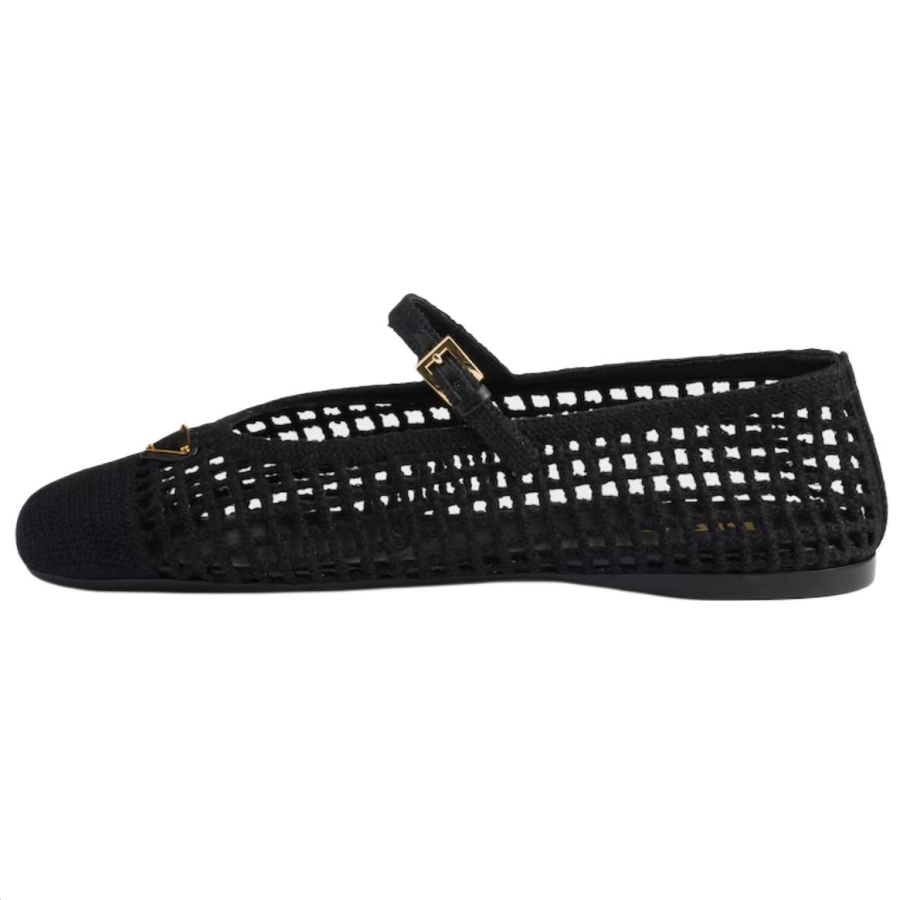 PRADA Crochet Flat Mary Jane Shoes 0.5cm Women's Black